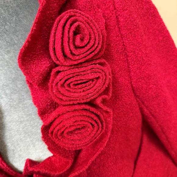 BOSTON PROPER Burgundy Red Ruffles Roses Wool Blazer Jacket Tweed Button Down 4 - Picture 2 of 7